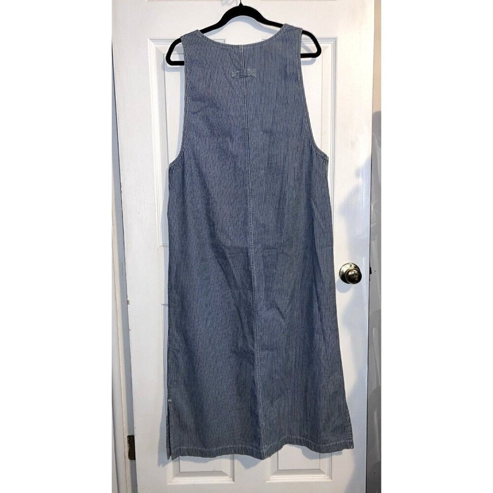 ERIKA & CO. Y2K Denim Thin Stripe Dungarees Maxi Jumper Dress Sz L - Picture 10 of 13